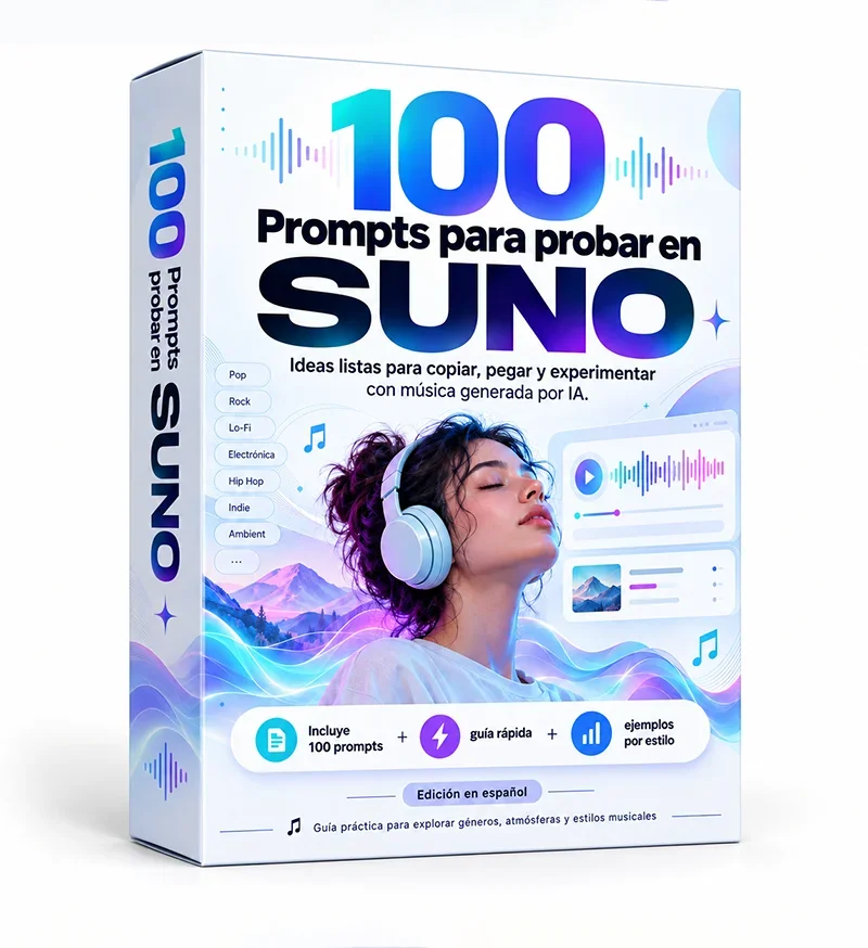 Portada del ebook 100 Prompts para probar en SUNO