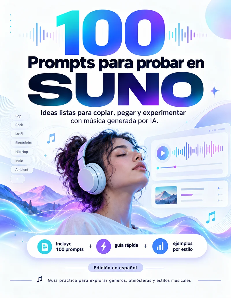 Portada del ebook 100 Prompts para probar en SUNO
